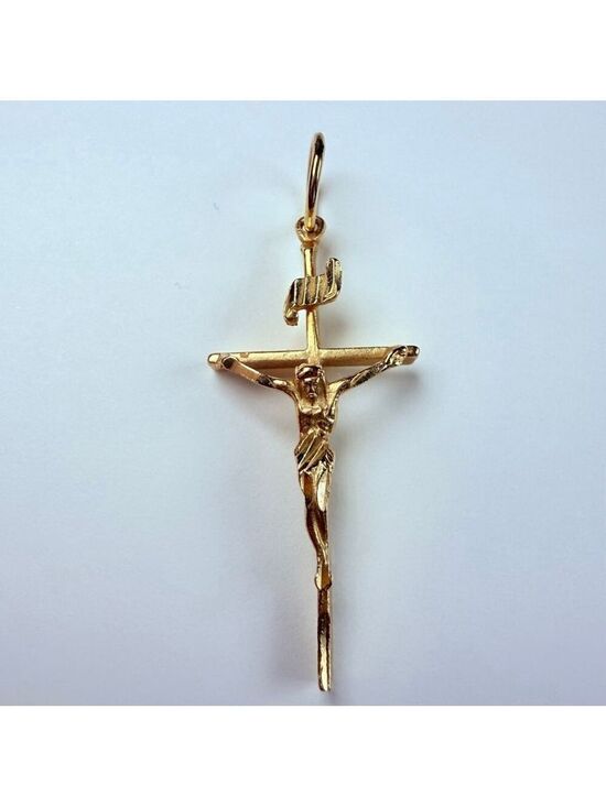 Unbranded Jewelry - 14K Solid Gold Crucifix Jesus Religious Cross Vintage 1.2" Pendant Necklace
